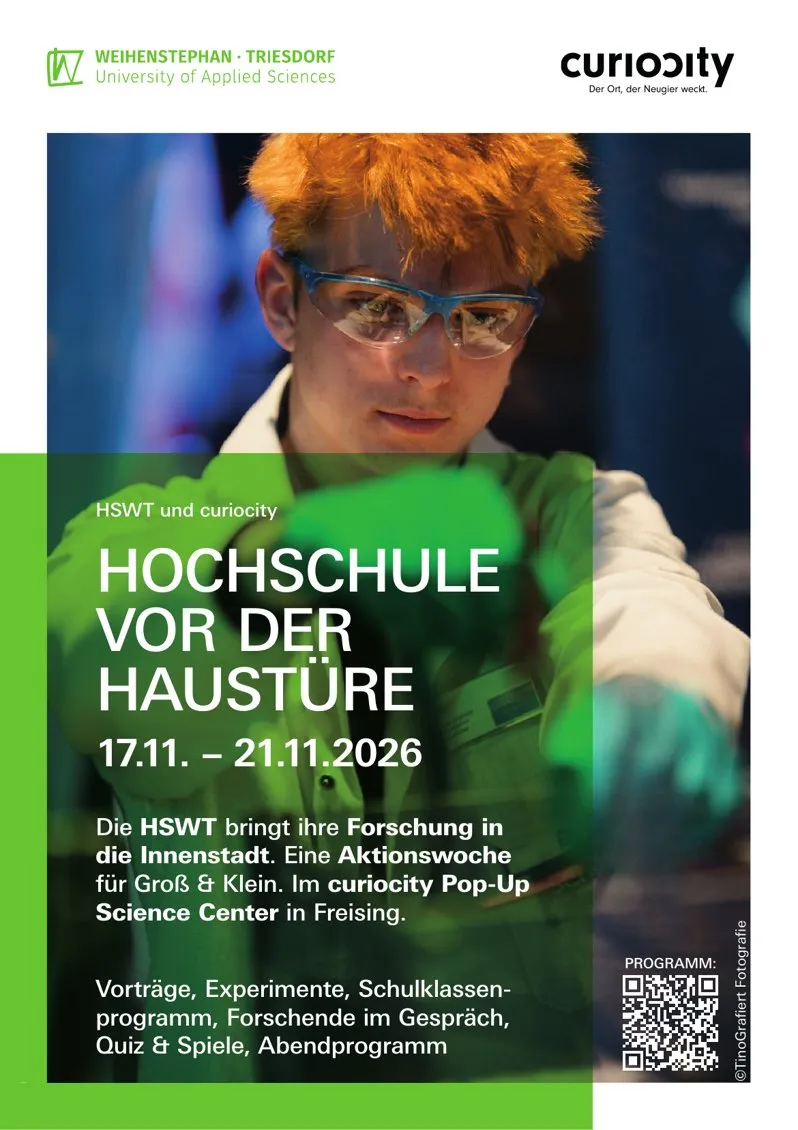 Plakat „Hochschule vor der Haustüre“ (Motiv Jugendlicher beim Experimentieren), 17.–21.11.2026